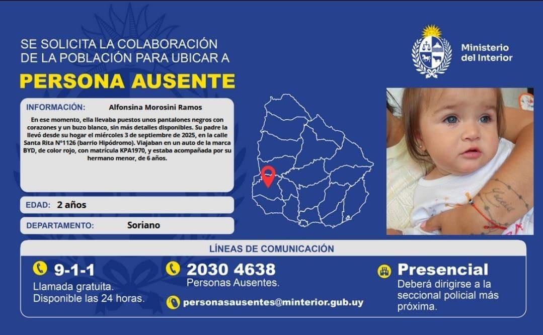 LA POLICÍA SOLICITA COLABORACIÓN DE LA POBLACIÓN PARA ENCONTRAR A NIÑA DE 2 AÑOS