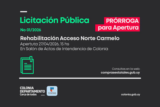 SE PRORROGÓ APERTURA DE LICITACIÓN PÚBLICA PARA REHABILITACIÓN DEL ACCESO NORTE DE CARMELO